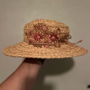 Helen Kaminski 100% Raffia Sun Hat with Floral Accents